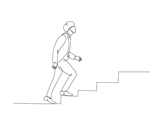 成功したビジネスマンが階段を歩く