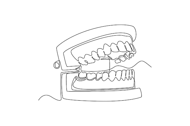 Continuous one line drawing teeth model Dental health concept Single line draw design vector graphic illustration