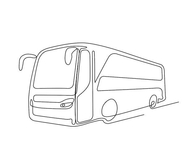 Disegno continuo di una linea di autobus turistico illustrazione vettoriale della linea di autobus di viaggio semplice