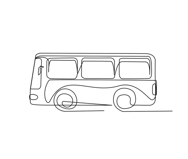 Vettore disegno continuo di un'unica linea di un autobus turistico illustrazione vettoriale del contorno di un semplice autobus di viaggio