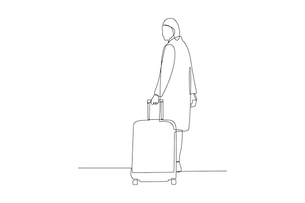 Continuous one line drawing Traveling with bag or suitcase concept Doodle vector illustration