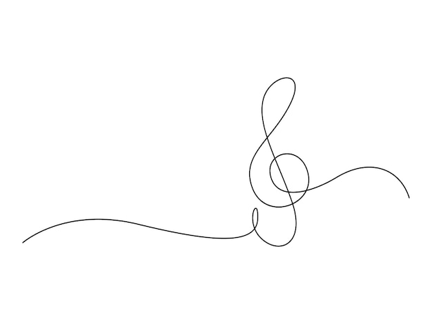 Continuous one line drawing of treble clef Isolated on white background vector illustration