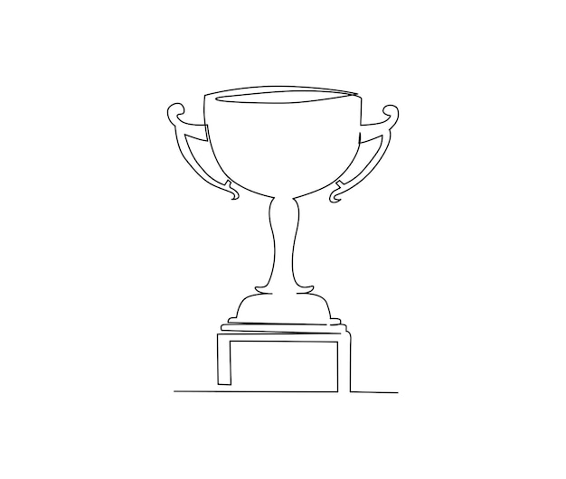 Continuous one line drawing of trophy cup award winner achievement trophy hand drawn vector illustration