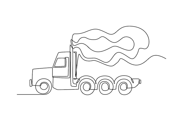 Continuous one line drawing truck pollution World environment day concept Single line draw design vector graphic illustration