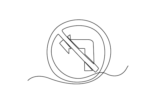 Vector continuous one line drawing don't turn left icon traffic signs concept single line draw design vector graphic illustration