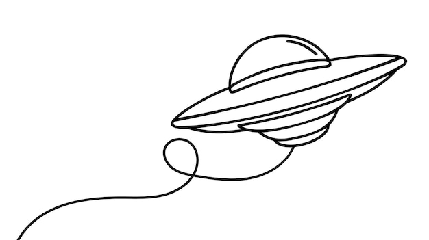 벡터 연속적인 한 줄 그림 ufo 정체되지 않은 날아다니는 물체 우주 개념