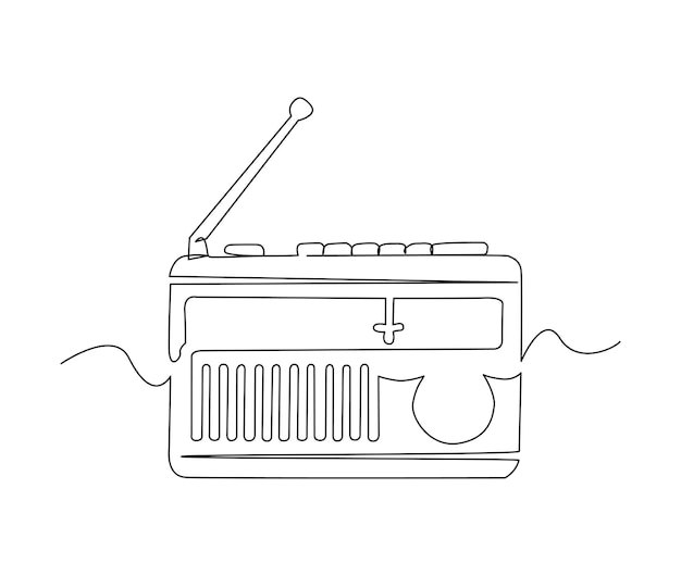 Disegno continuo di una linea del ricevitore radio broadcast vintage semplice illustrazione vettoriale lineart radio retrò