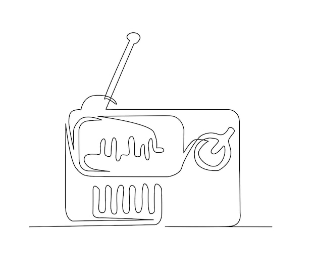 빈티지 방송 라디오 수신기의 연속 한 선 그리기 Simple Retro radio lineart 벡터 그림