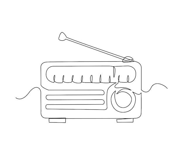 Непрерывный однолинейный рисунок винтажного вещательного радиоприемника Simple Retro radio lineart vector illustration