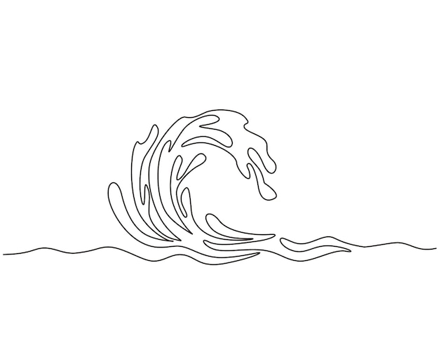 Continuous one line drawing water splashes wave twirl isolated surge blue sparks breaker vector