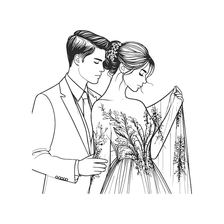 Vector continuous one line drawing of a wedding couple vector illustration