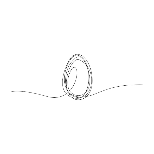 Непрерывный однолинейный рисунок целого яйца в оболочке векторный эскиз