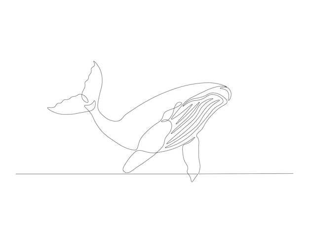 Вектор Непрерывный рисунок одной линии дикой голубой киты одна линия рисунок иллюстрация голубой китовой рыбы концепция морских животных непрерывное рисунок редактируемый контур