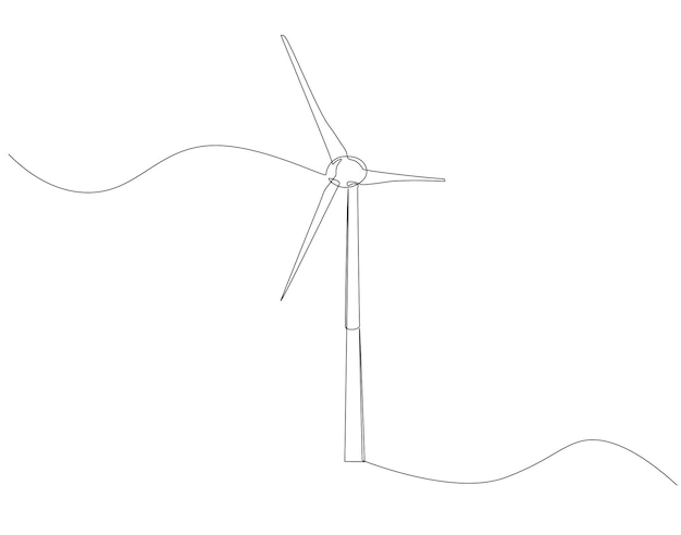 Vettore disegno continuo di una linea di turbina eolica illustrazione di un disegno di una linea dell'energia del mulino a vento