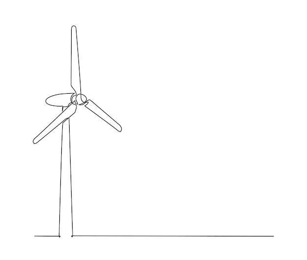 Continuous one line drawing of wind turbines eco energy simple wind turbines power outline vector illustration