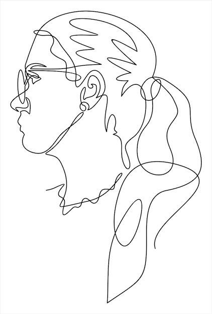 Continuous one line drawing woman face in glasses