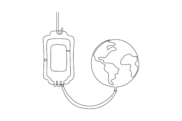연속 한 선 그리기 세계 혈액의 날 개념 단일 선 그리기 디자인 벡터 그래픽 그림