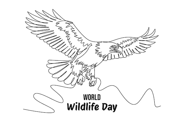 Vettore disegno continuo di una linea concetto della giornata mondiale della fauna selvatica illustrazione vettoriale di doodle