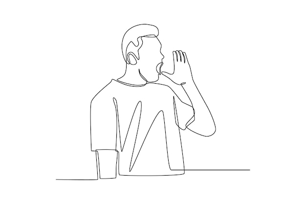 Continuous one line drawing Young man shouting Communication concept Single line draw design vector graphic illustration
