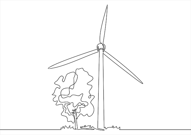 Continuous one line drawn alternative energy wind turbine silhouette.