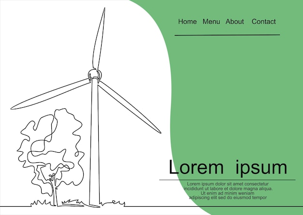 Vector continuous one line drawn alternative energy wind turbine silhouette.