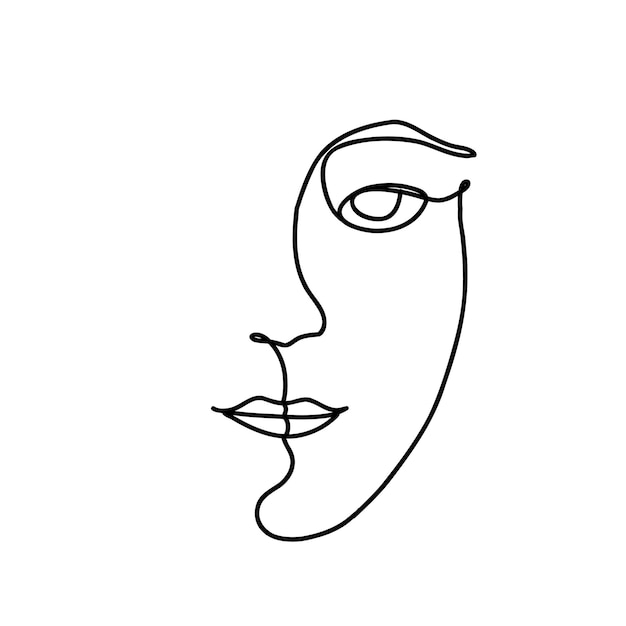 Continuous one line face woman stylied minimal artwork vector freehand contour