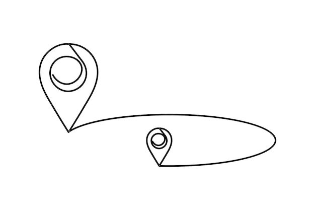 Continuous one line gps navigation route maps with location one line art