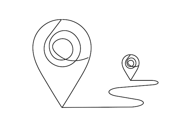 Continuous one line gps navigation route maps with location one line art