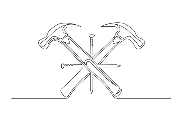 ベクトル 連続単線ハンマーと釘