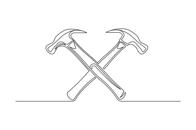 Vector continuous one line hammers