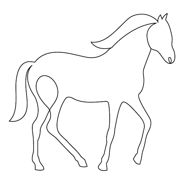 Continuous one line hand design horse animal minimalism style and outline vector illustration