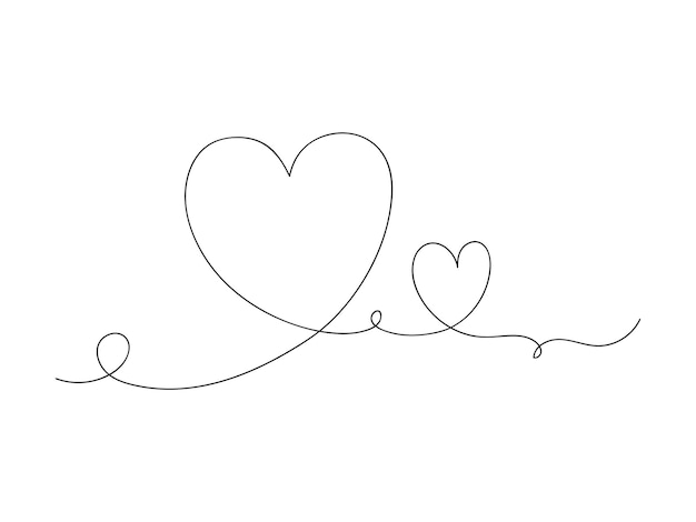 Continuous one line heart or love isolated vector illustration