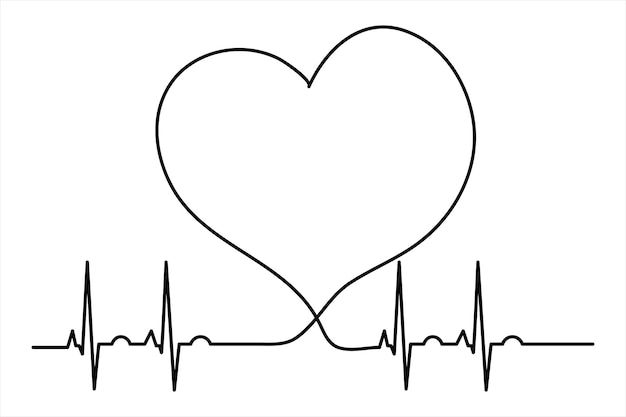 continuous one line heart outline vector art illustration