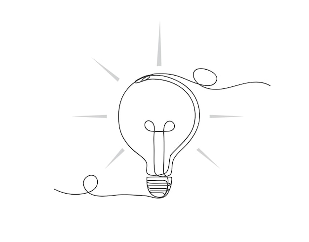 Continuous one line lamp bulb shape art decoration isolated vector illustration