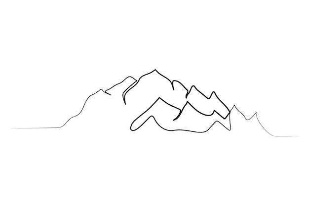 Vector continuous one line mountain art and outline nature landscape view single line vector illustration