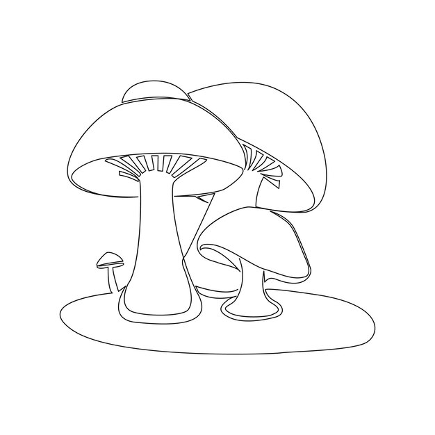 Continuous one line Mushrooms for coloring book pages outline vector art drawing