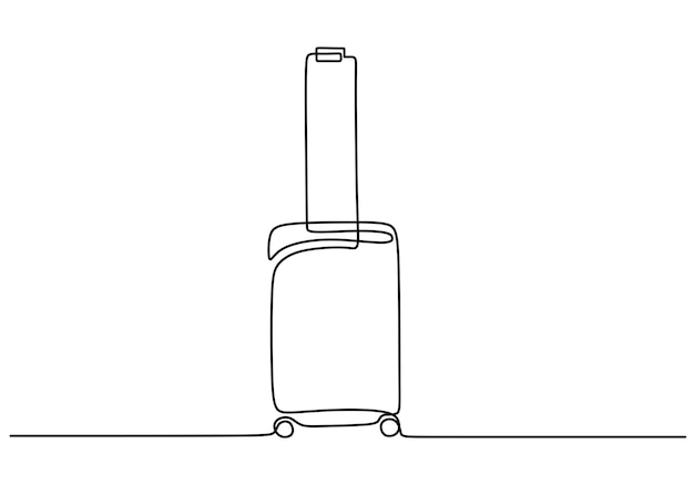 白い背景に分離されたトラベル バッグ荷物の連続 1 行
