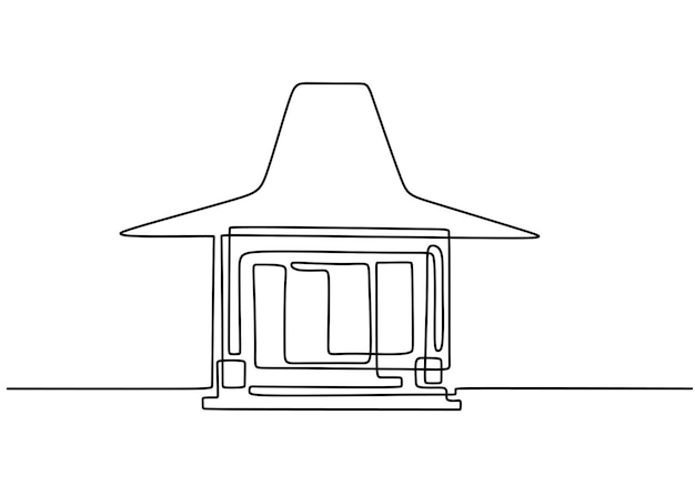 伝統的なジャワの建物の連続的な 1 つの行は、白い背景で隔離の単一行で古典的な家を建てる