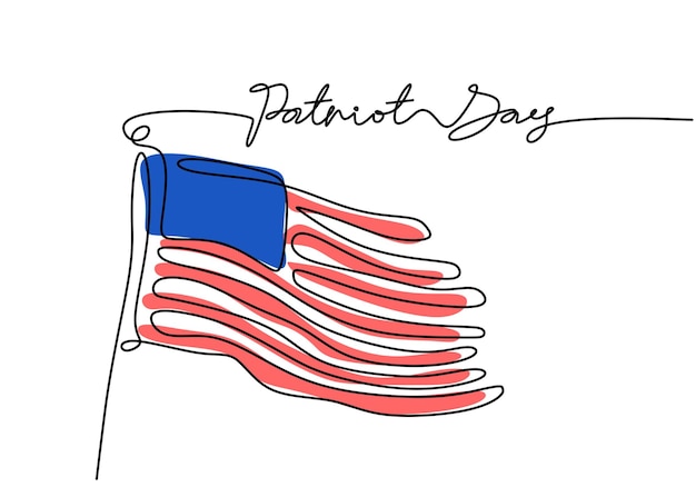 Continuous one line of patriot day background with american flag