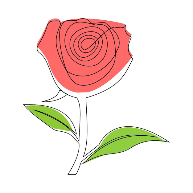 Vettore illustrazione artistica vettoriale continua di una linea di fiori di rosa rossa su sfondo bianco pro vector