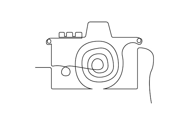 Disegno continuo di una linea retro fotocamera e mood dslr arte vettoriale del contorno della fotocamera hd