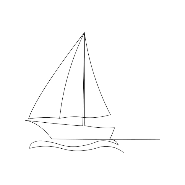 Continuous one line sailing boat drawing art design