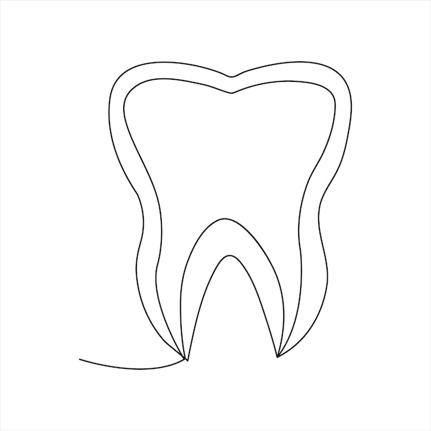 Вектор Непрерывный однолинейный рисунок зубов художественного дизайна