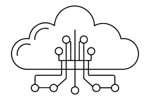 単一の黒い線アート 雲環境のデータ処理の AI 駆動のドードル図