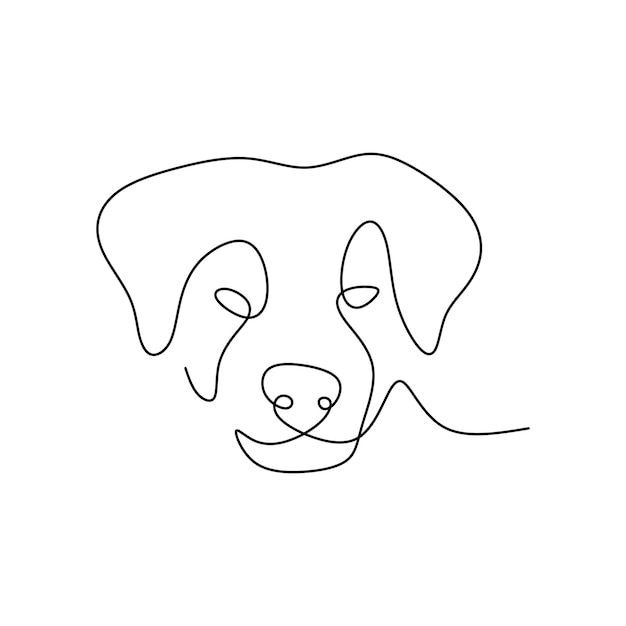 Continuous one single line of cute dog head isolated on white background