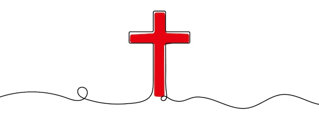 Continuous one single line drawing Cross Christianity icon vector illustration concept