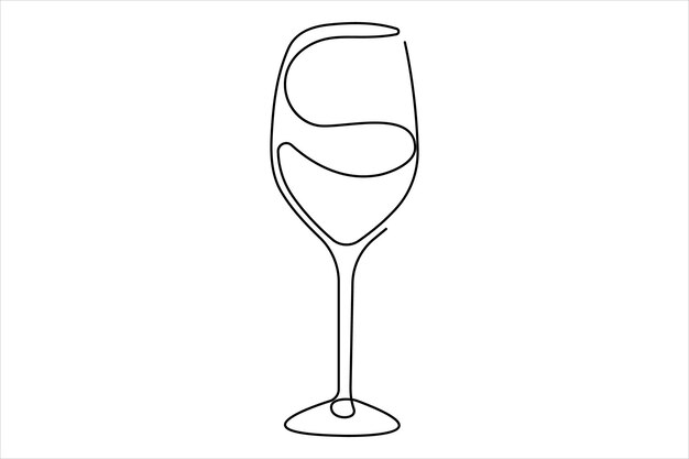 ワインガラスの単一ラインの連続的な絵 ワイングラスのベクトルイラスト 飲み物のミニマリズムデザイン