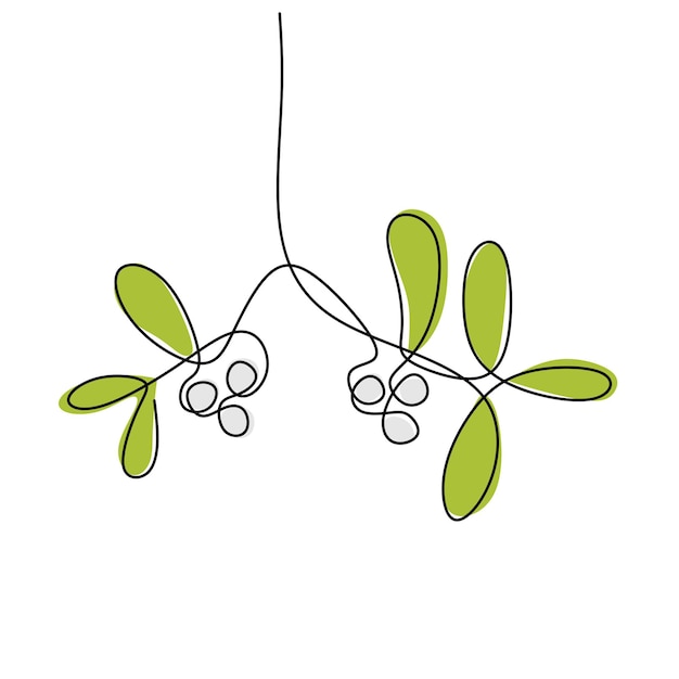 Continuous one single line of mistletoe winter flower isolated on white background