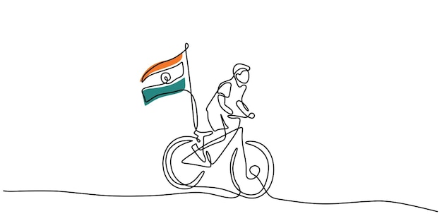 ベクトル 少年の連続 1 行は、白い背景で隔離の共和国記念日の自転車にインドの旗をもたらします