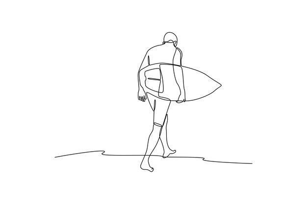 Continuous oneline drawing boys go surfing at the beach Class it up concept